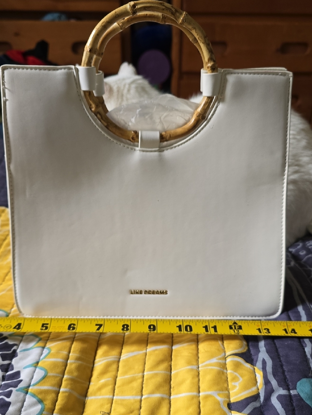 White Tote with Bamboo Handle - Classic Structured Carryall